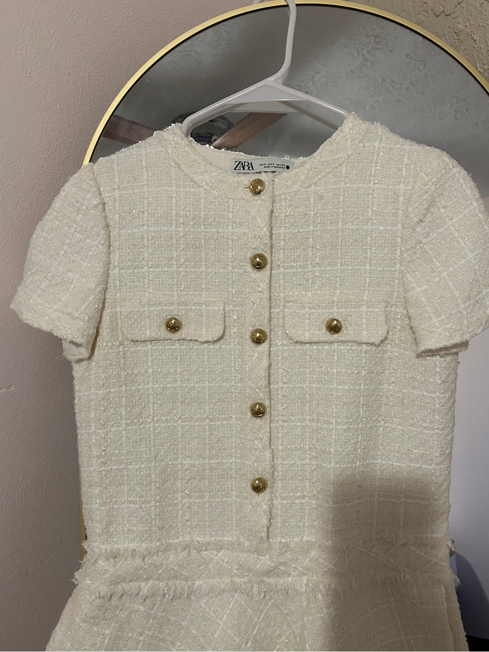 Zara Cream Tweed Jacket with Gold Buttons